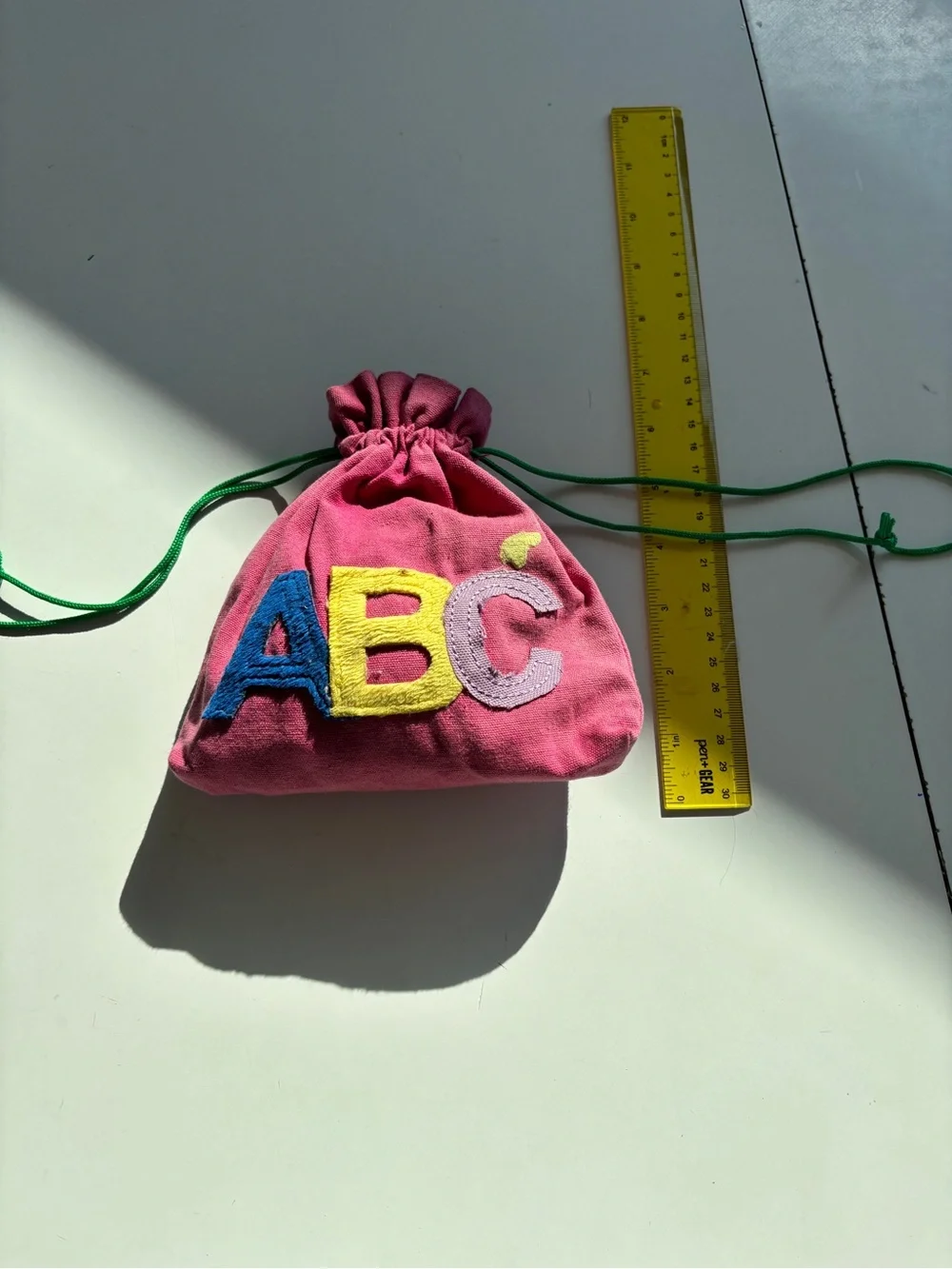 Sensory ABC Letter Play Set - Pink Felt Drawstring Pouch with Multicolor Letters